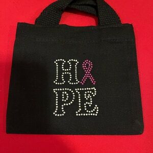 🎀 Mini Canvas Tote – HOPE with Pink Ribbon Rhinestones 🎀